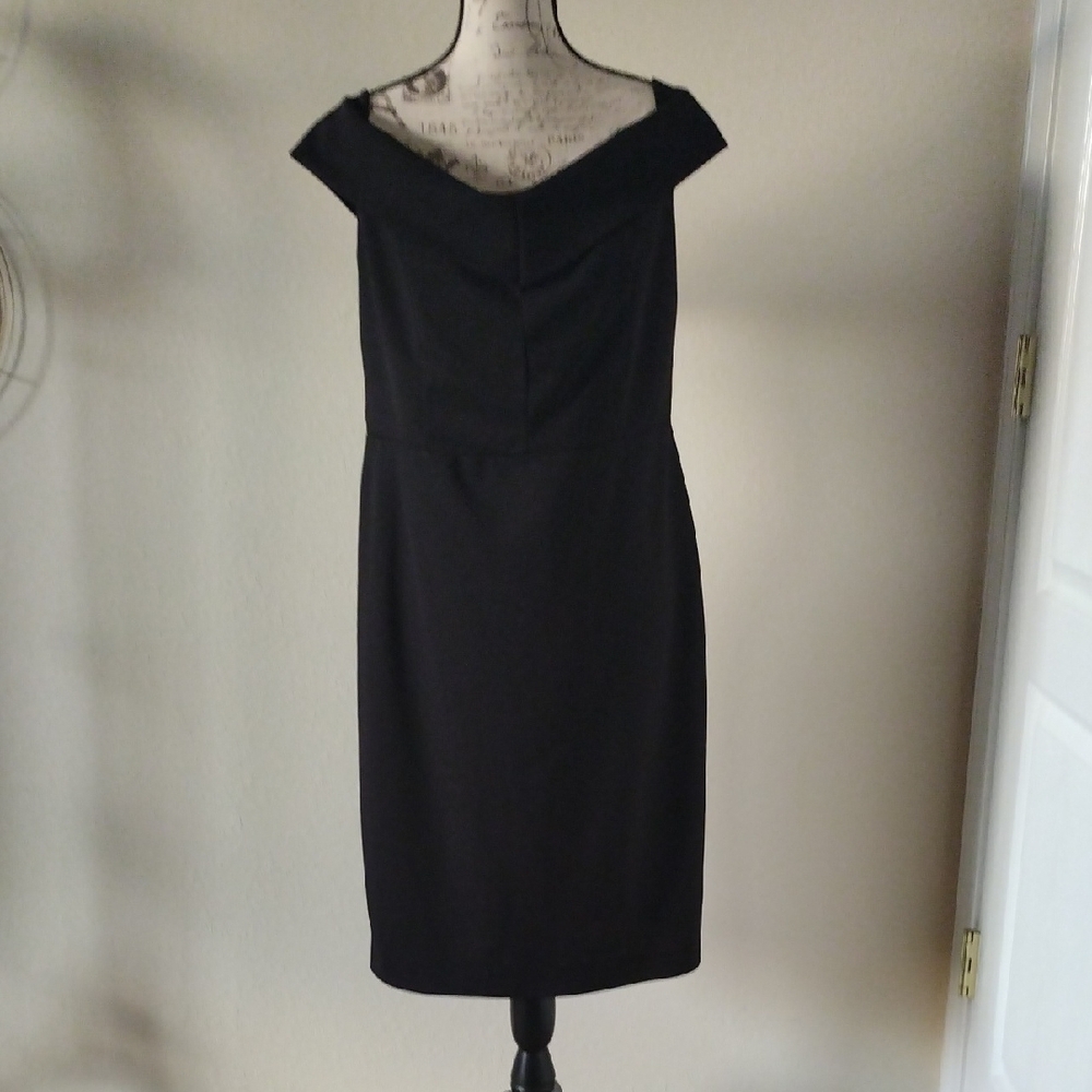 Black Sheath Dress with Off-Shoulder Cap Sleeves